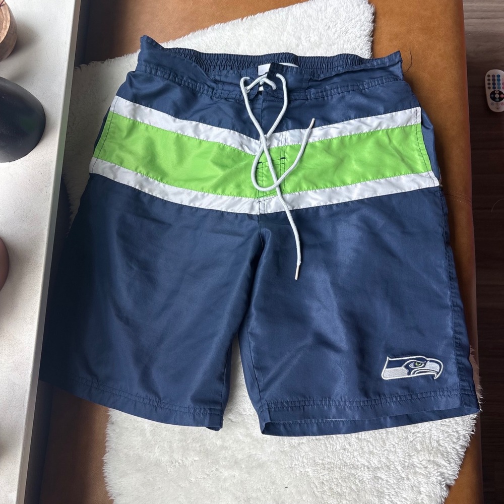 NFL Team Apparel‎ Seattle Seahawks Board Shorts Mens Large Navy Blue Lime Green